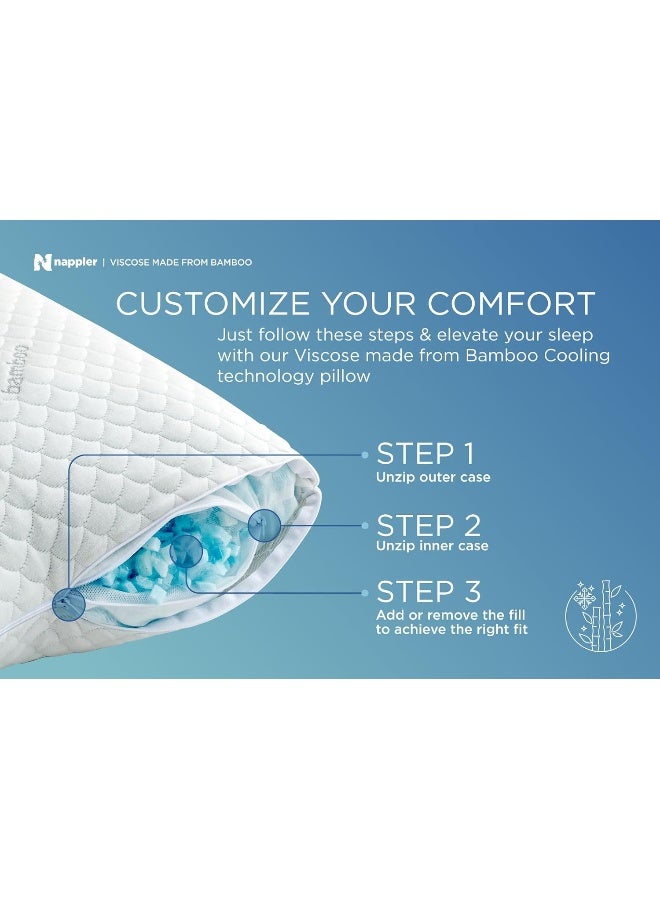 Nappler Cooling Pillow for hot Sleepers - Bed Pillows Queen Size Premium Set of 2 - Adjustable Shredded Memory Foam - Medium to Firm Pillows for Back, Stomach & Side Sleepers -Washable Cover - Image 2